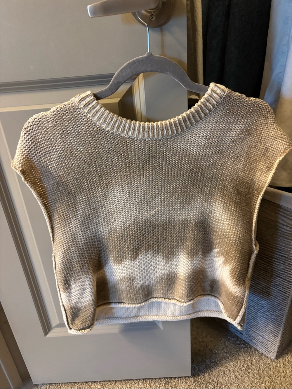 Free People Neutral Tie-Dye Knit Crewneck Vest in Beige and Cream